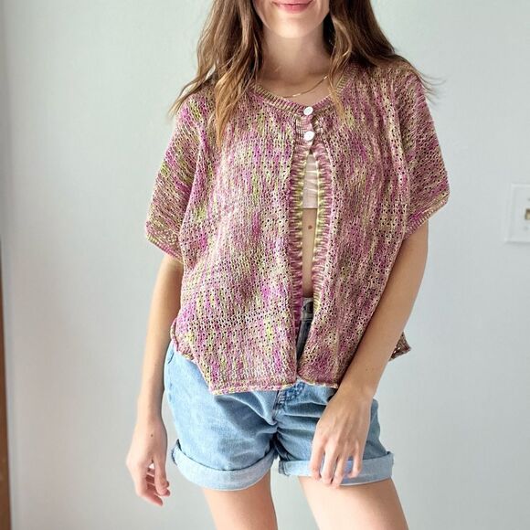 JH COLLECTIBLES Women’s Crochet Knit Cardigan Crop Top Pink Green Sweater 1X - Picture 13 of 13